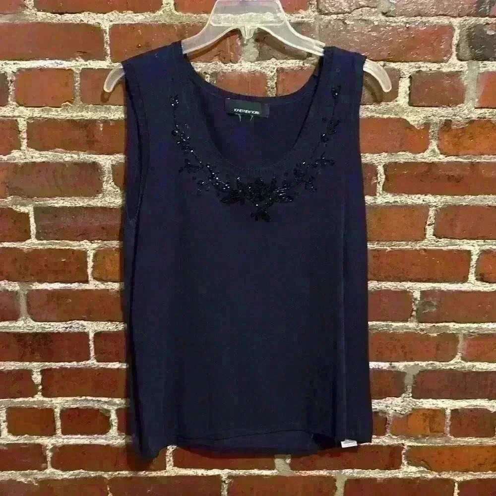 Womens Size Large James New York Navy Sweater Vest with Neckline Detail